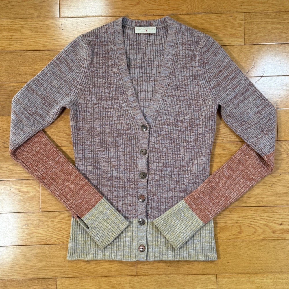 Ulla Johnson Posey Brown Multi Ribbed Button Front Cardigan Women's Size SMALL